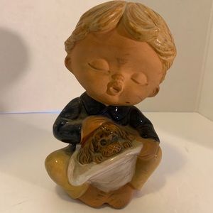 Vintage 1970's Made In Japan Figurine Boy With Dog In His Hat